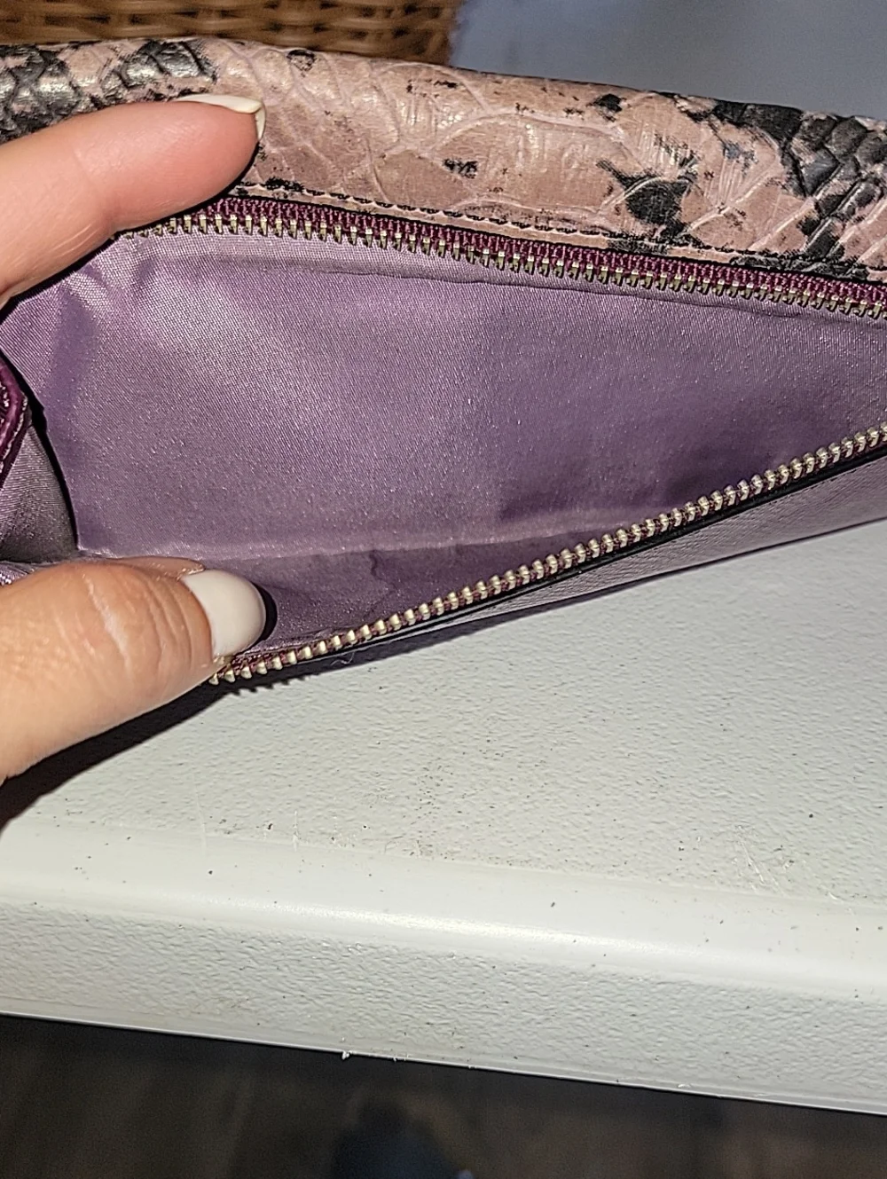 Coach Plum Leather Continental Wallet with Python-Print Envelope Style